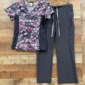 Scrub Set Bundle Pink Gray Floral Size Petite Small
